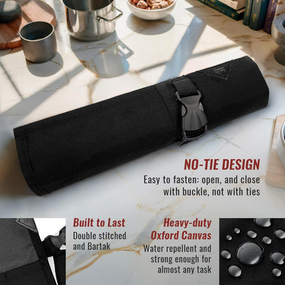 Knife Roll Case, Leather Support, Bag For Chef, 3 Slots, Gray | Heavy Duty Oxford Canvas Pouch, Leather Support, Portable Bag for Cooking Tools, Utensils, Cutlery Knives, BBQ, Travel, Gift