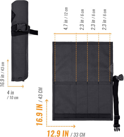 Knife Roll Case, Leather Support, Bag For Chef, 3 Slots, Gray | Heavy Duty Oxford Canvas Pouch, Leather Support, Portable Bag for Cooking Tools, Utensils, Cutlery Knives, BBQ, Travel, Gift