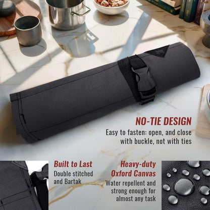 Knife Roll Case, Leather Support, Bag For Chef, 3 Slots, Gray | Heavy Duty Oxford Canvas Pouch, Leather Support, Portable Bag for Cooking Tools, Utensils, Cutlery Knives, BBQ, Travel, Gift