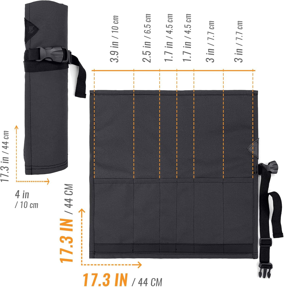 Knife Roll Case, Leather Support, Bag For Chef, 3 Slots, Gray | Heavy Duty Oxford Canvas Pouch, Leather Support, Portable Bag for Cooking Tools, Utensils, Cutlery Knives, BBQ, Travel, Gift