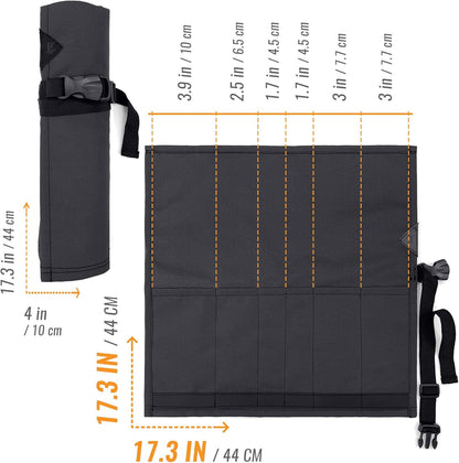 Knife Roll Case, Leather Support, Bag For Chef, 3 Slots, Gray | Heavy Duty Oxford Canvas Pouch, Leather Support, Portable Bag for Cooking Tools, Utensils, Cutlery Knives, BBQ, Travel, Gift
