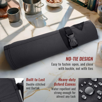 Knife Roll Case, Leather Support, Bag For Chef, 3 Slots, Gray | Heavy Duty Oxford Canvas Pouch, Leather Support, Portable Bag for Cooking Tools, Utensils, Cutlery Knives, BBQ, Travel, Gift