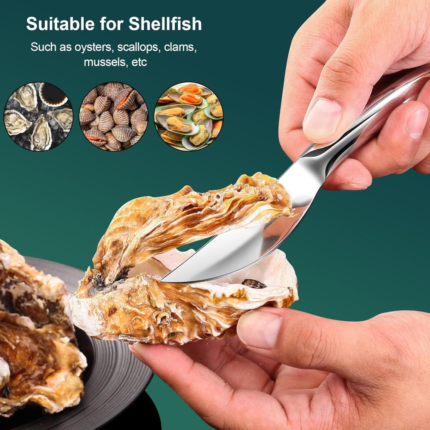 Premium Oyster Shucking Knife，Stainless Steel Oyster Shucker Tool，Sturdy & Sharp Blade Oyster Clam Scallop Opener，Integral Casting Oyster Knives with Thickened Ergonomic Handle，Dishwasher Safe