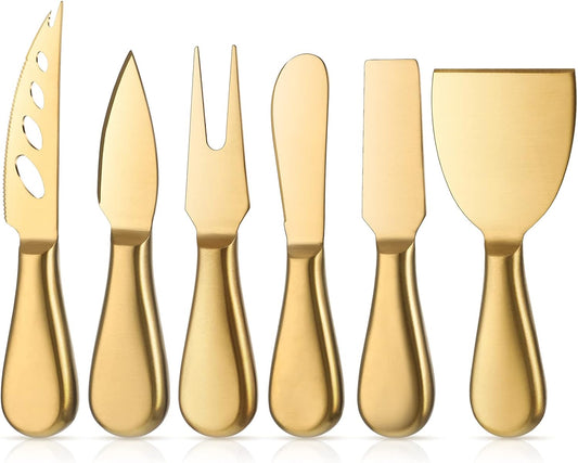 Stainless Steel Cheese Knives Set, Cheese Tools with Cheese Slicer and Cheese Cutters for Kitchen (Gold,6 Pieces)