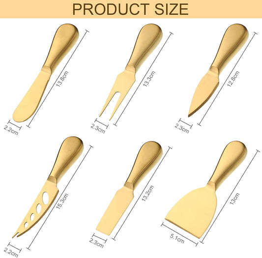 Stainless Steel Cheese Knives Set, Cheese Tools with Cheese Slicer and Cheese Cutters for Kitchen (Gold,6 Pieces)