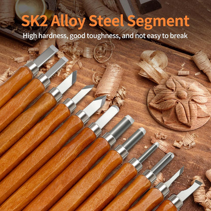 Wood Carving Tools Kit - Wood Carving Knife Set for Beginners, Professionals, Hobbyists, Artists, and Sculptors - Multipurpose Sculpting, Soap Carving, Pumpkin Carving(WOOD HANDLE)