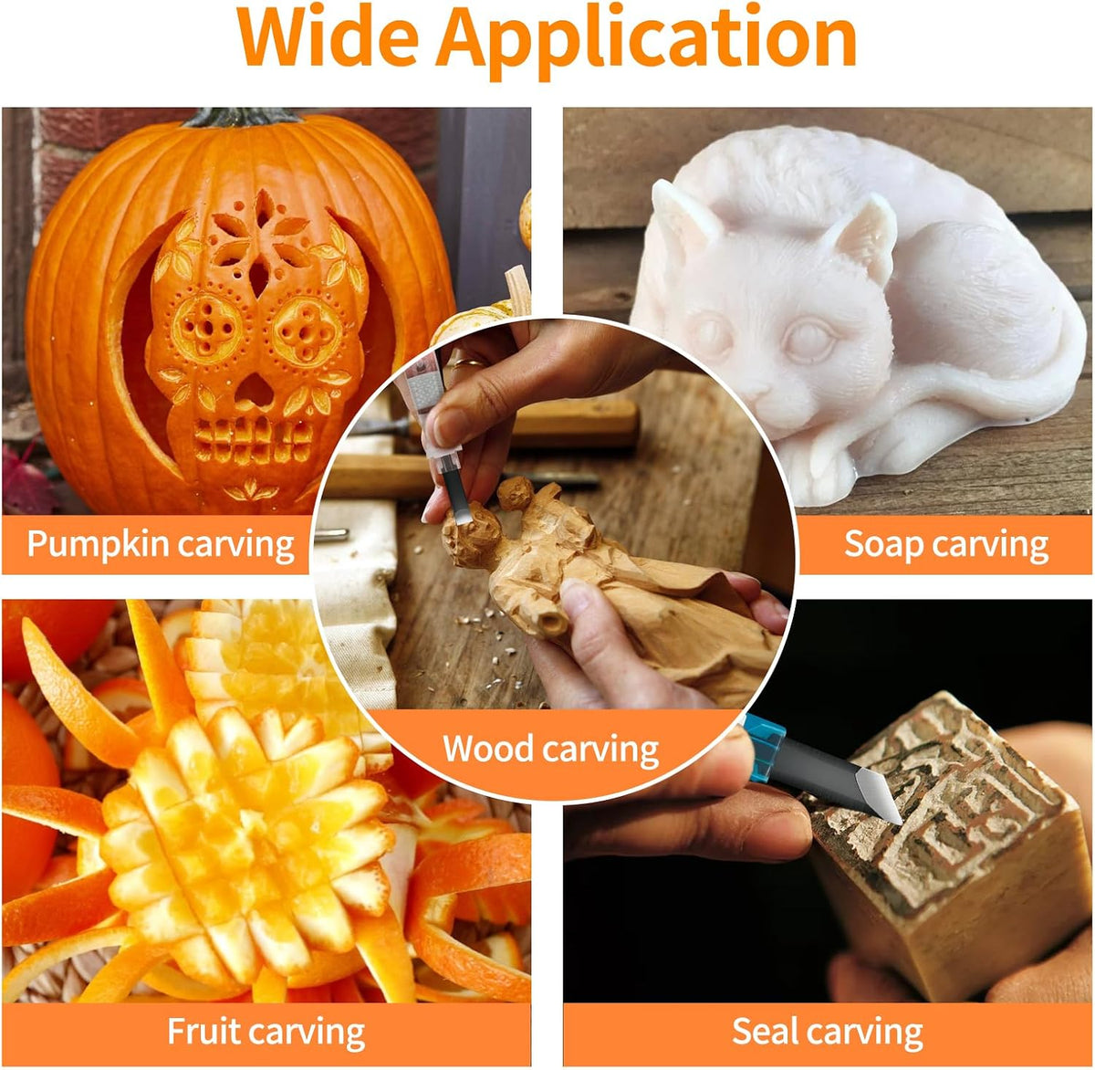 Wood Carving Tools Kit - Wood Carving Knife Set for Beginners, Professionals, Hobbyists, Artists, and Sculptors - Multipurpose Sculpting, Soap Carving, Pumpkin Carving(WOOD HANDLE)