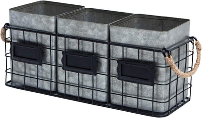 Farmhouse 3 Compartment Galvanized Flatware Cutlery Caddy Countertop Silverware Holder for Spoons, Knives, Forks - Silver