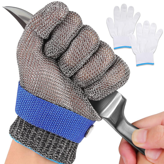 Herda Level 9 Cut Proof Glove, Chainmail Gloves Kitchen Gloves for Fish Meat Cutting Wood Carving Whittling Oyster Shucking Safety Butcher Work
