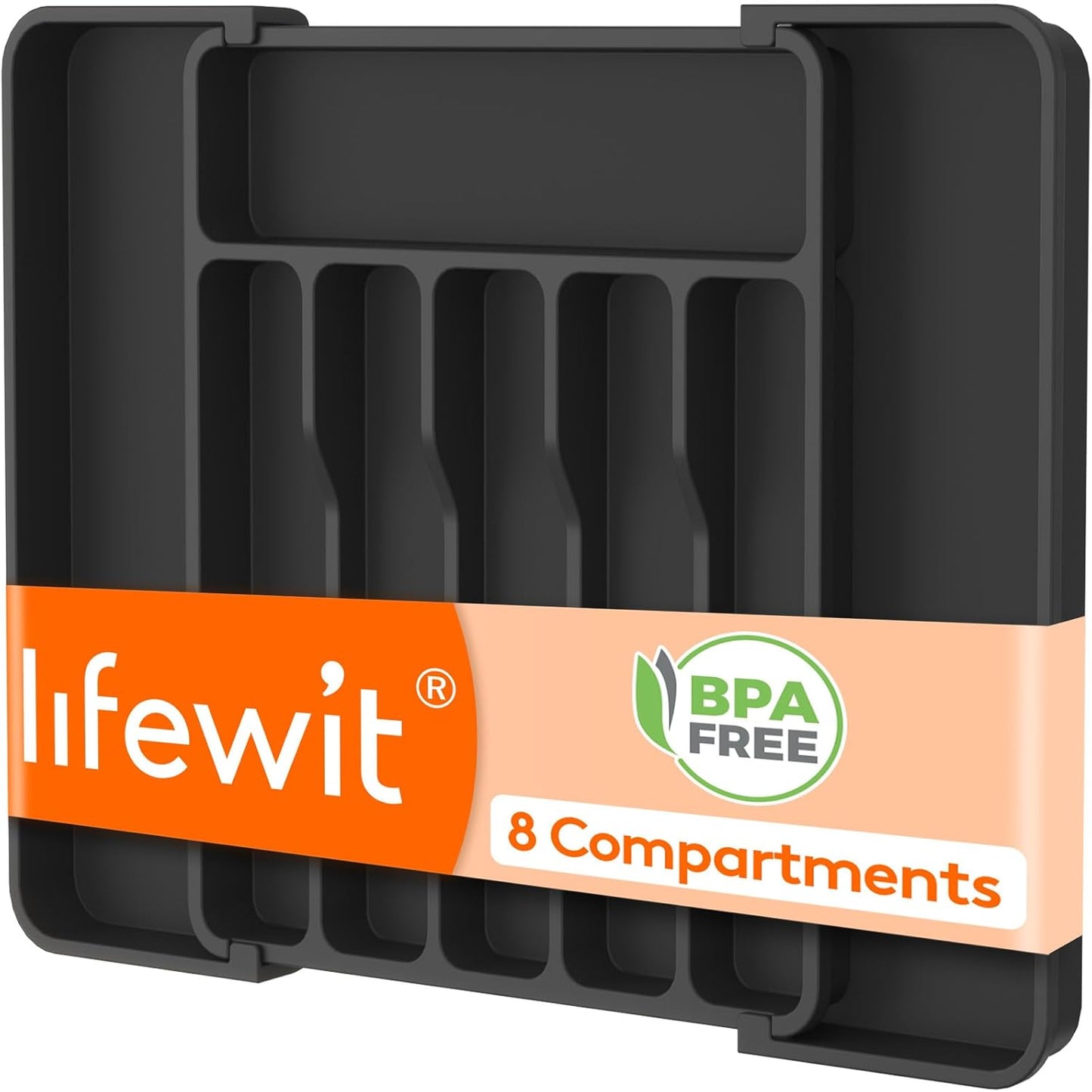 Adjustable Silverware Drawer Organizer, Expandable Utensil Tray for Kitchen Drawers, BPA Free Plastic Flatware Holder for Spoons Forks Knives, 12"-19.1" x 13.8", Black