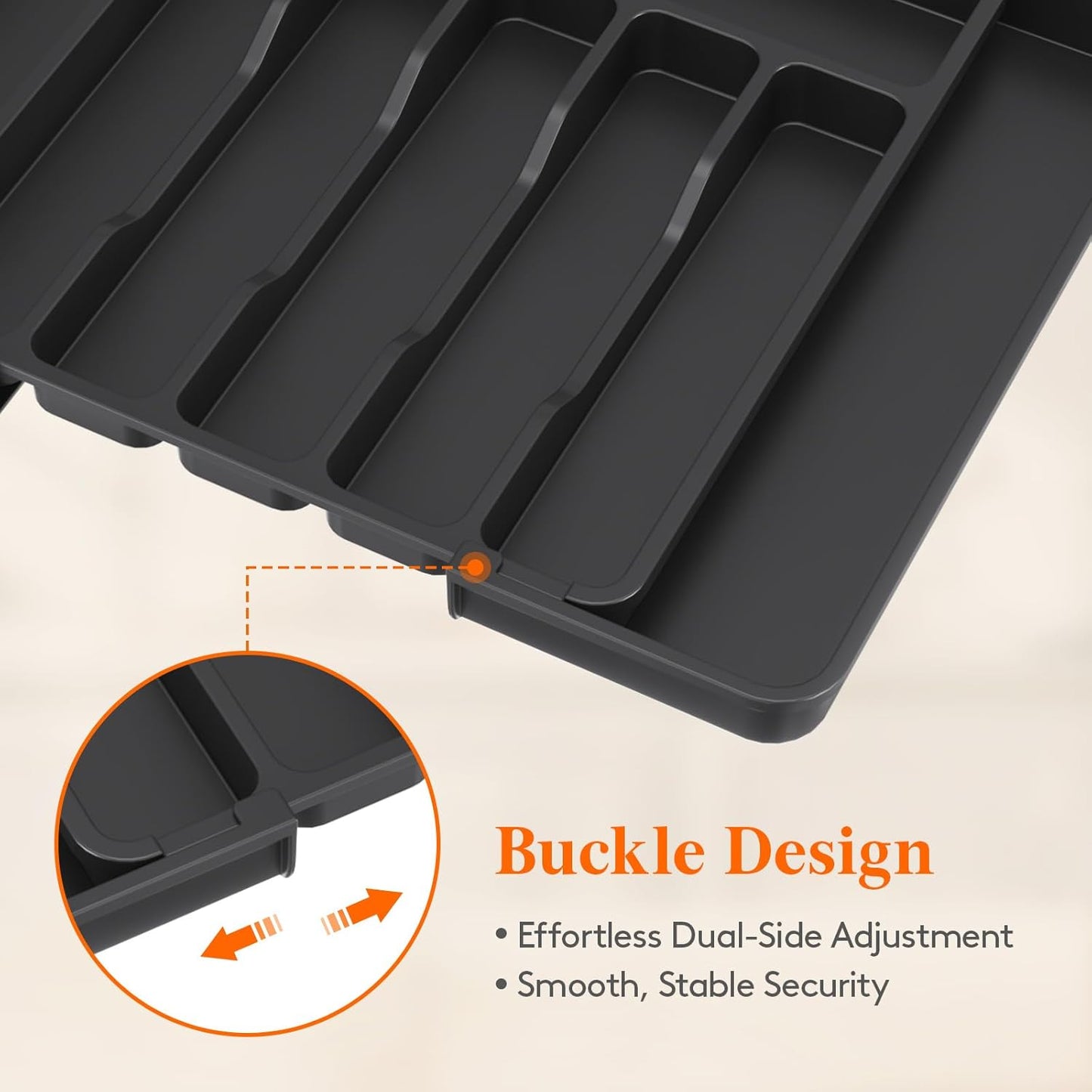 Adjustable Silverware Drawer Organizer, Expandable Utensil Tray for Kitchen Drawers, BPA Free Plastic Flatware Holder for Spoons Forks Knives, 12"-19.1" x 13.8", Black