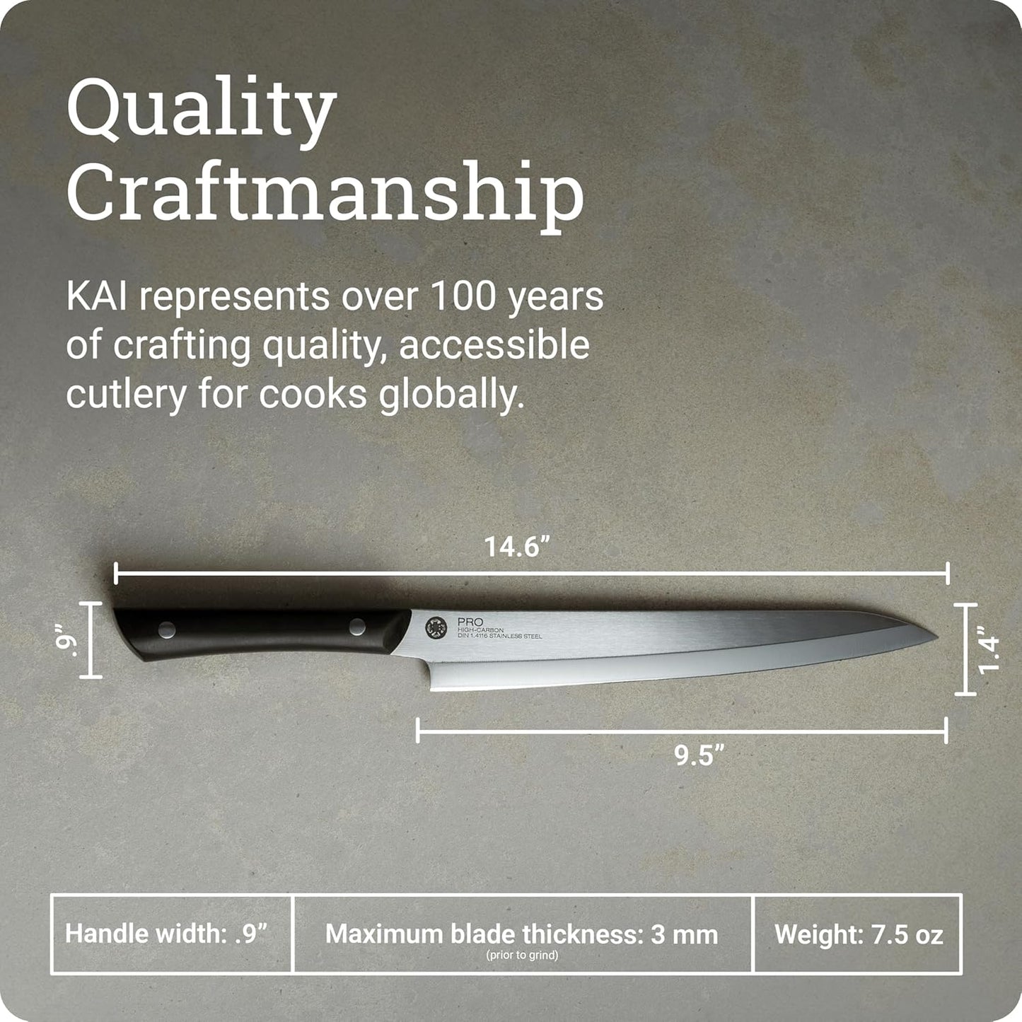 PRO 9.5" Yanagiba Knife | Hand Sharpened Japanese Sashimi Knife, German Din1.4116 Stainless Steel Blade, Full-Tang POM Handle