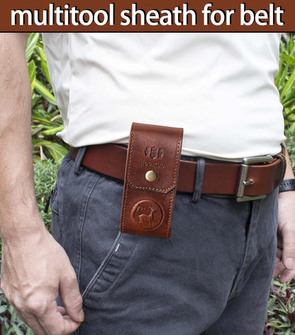 Leather Multitool Sheath，Multi Tool Holster for Leatherman, Gerber, SOG and Similar Folding Tools (Brown, for 5" to 5.5" Tools)