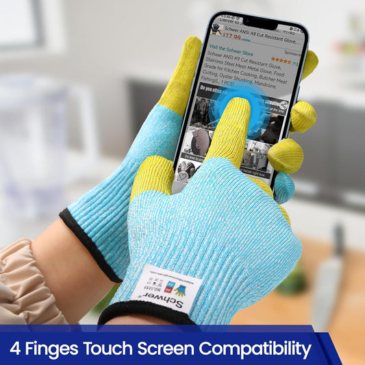 SlicePro Patented Cut Resistant Gloves AR1345 with ANSI A9 Reinforced 4 Fingers, Food Grade & Touch Screen Cutting Gloves Without Fiberglass, Suit for Kitchen Meat Cutting, Oyster Shucking, S