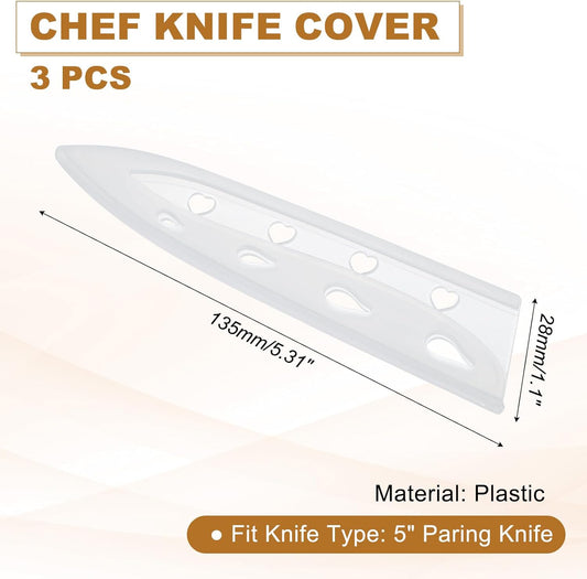 3Pcs Plastic Safety Knife Cover Sleeves for 5" Paring Knife, Chopping Knife Guard Blade Protector Universal Knife Sheath for Kitchen Bar, White