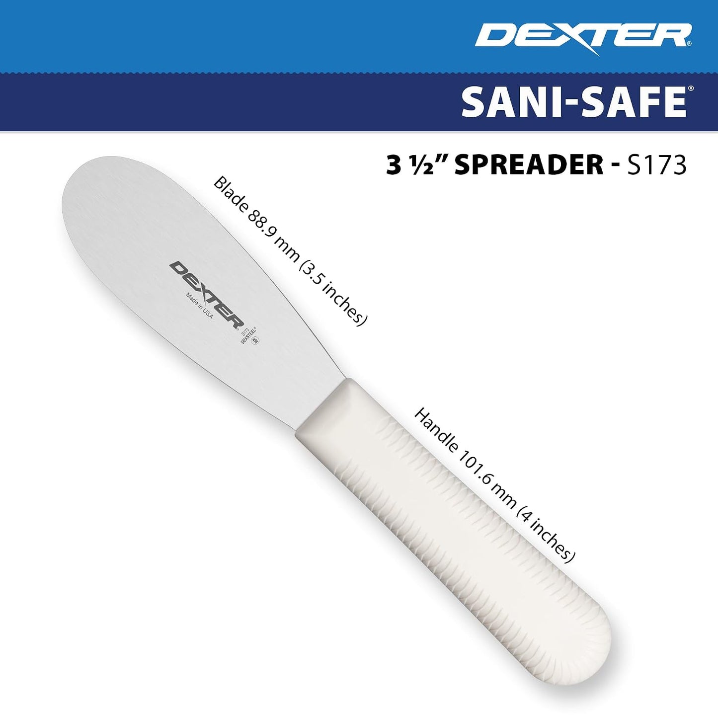 ‌‌ S173PCP Sani-Safe 18193 Sandwich Spreader, 3-1/2" Stainless Steel Blade with Textured Polypropylene White Handle, Professional Butter and Condiment Spreader, NSF, Made in USA‌‌‍‌‌