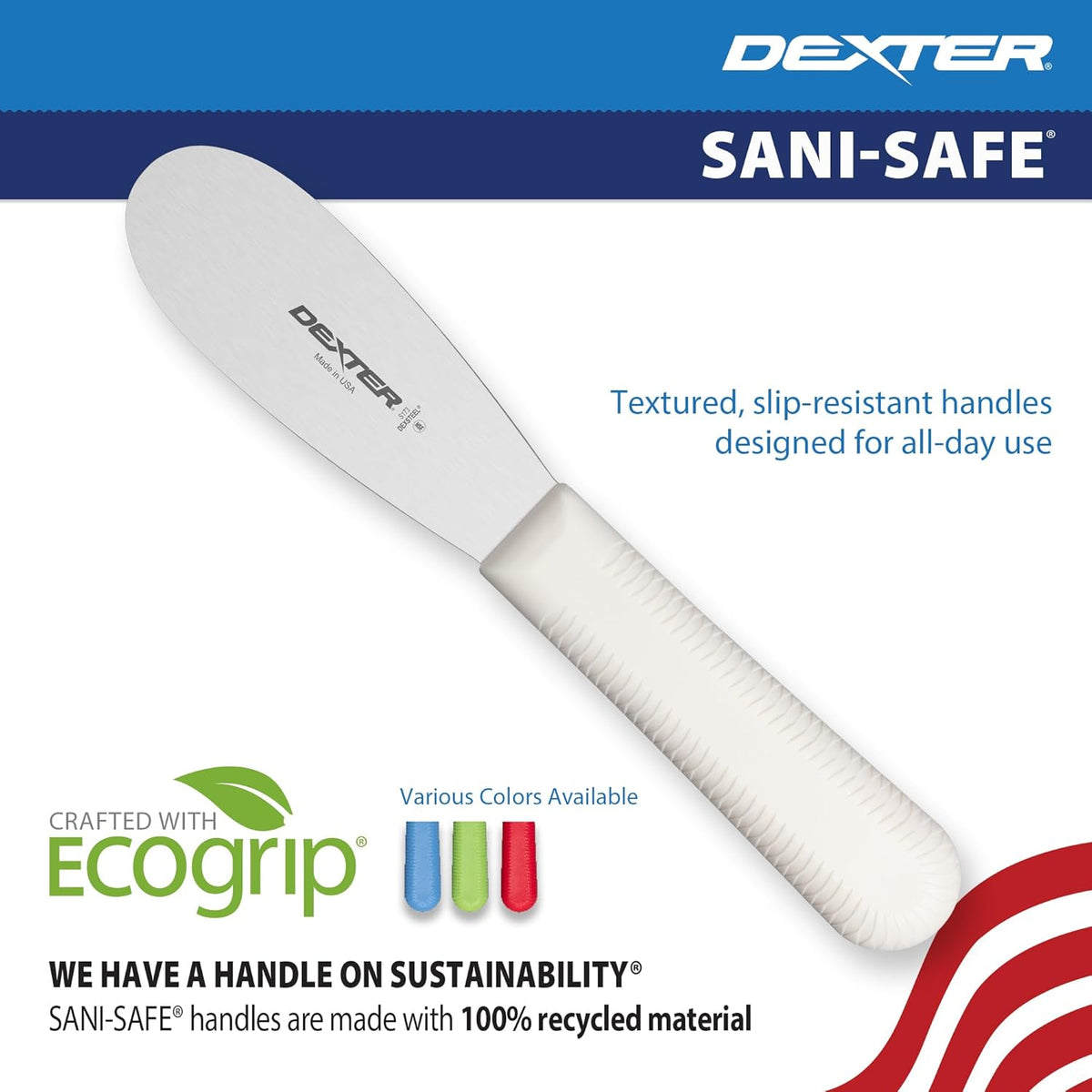 ‌‌ S173PCP Sani-Safe 18193 Sandwich Spreader, 3-1/2" Stainless Steel Blade with Textured Polypropylene White Handle, Professional Butter and Condiment Spreader, NSF, Made in USA‌‌‍‌‌