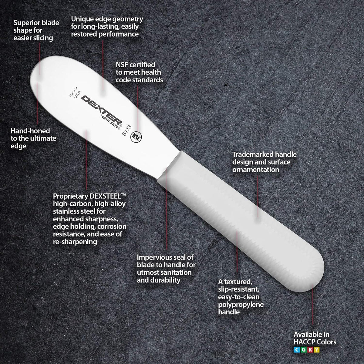 ‌‌ S173PCP Sani-Safe 18193 Sandwich Spreader, 3-1/2" Stainless Steel Blade with Textured Polypropylene White Handle, Professional Butter and Condiment Spreader, NSF, Made in USA‌‌‍‌‌