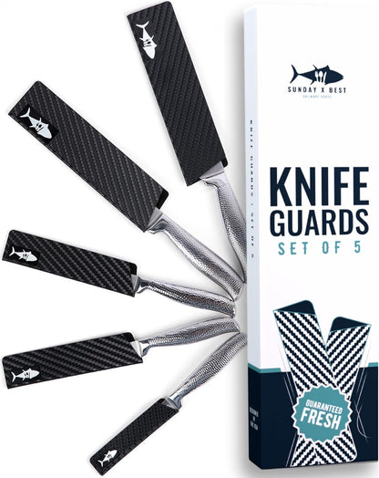 Set of 5 Knife Guards - Protective Knife Sheaths with Felt-Lined Interior for Sharp Blades, Textured Grip for Easy Handling, Fits variety of chef & kitchen Knife sizes