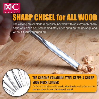 Woodworking 11 PC Carving Chisel Set with Wooden Storage Case - Gouges, Chisels and knifes for Hobbyists and Professional Wood Carving Tool