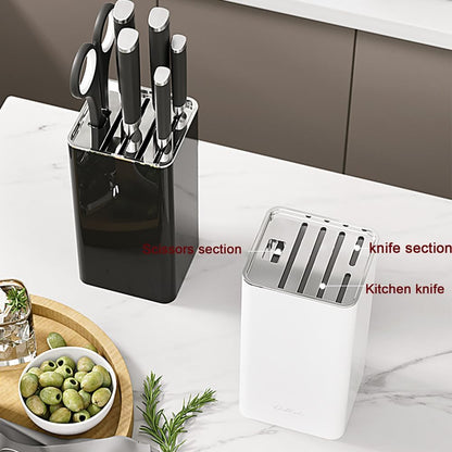 Knife Block Without Knives, Square Knife Holder Detachable Knife Block Holder Safe Storage Chef,Kitchen Knives Storage Box Organiser Stand Bar - White,Black
