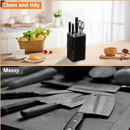 Knife Block Without Knives, Square Knife Holder Detachable Knife Block Holder Safe Storage Chef,Kitchen Knives Storage Box Organiser Stand Bar - White,Black