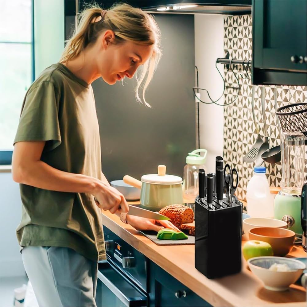 Knife Block Without Knives, Square Knife Holder Detachable Knife Block Holder Safe Storage Chef,Kitchen Knives Storage Box Organiser Stand Bar - White,Black