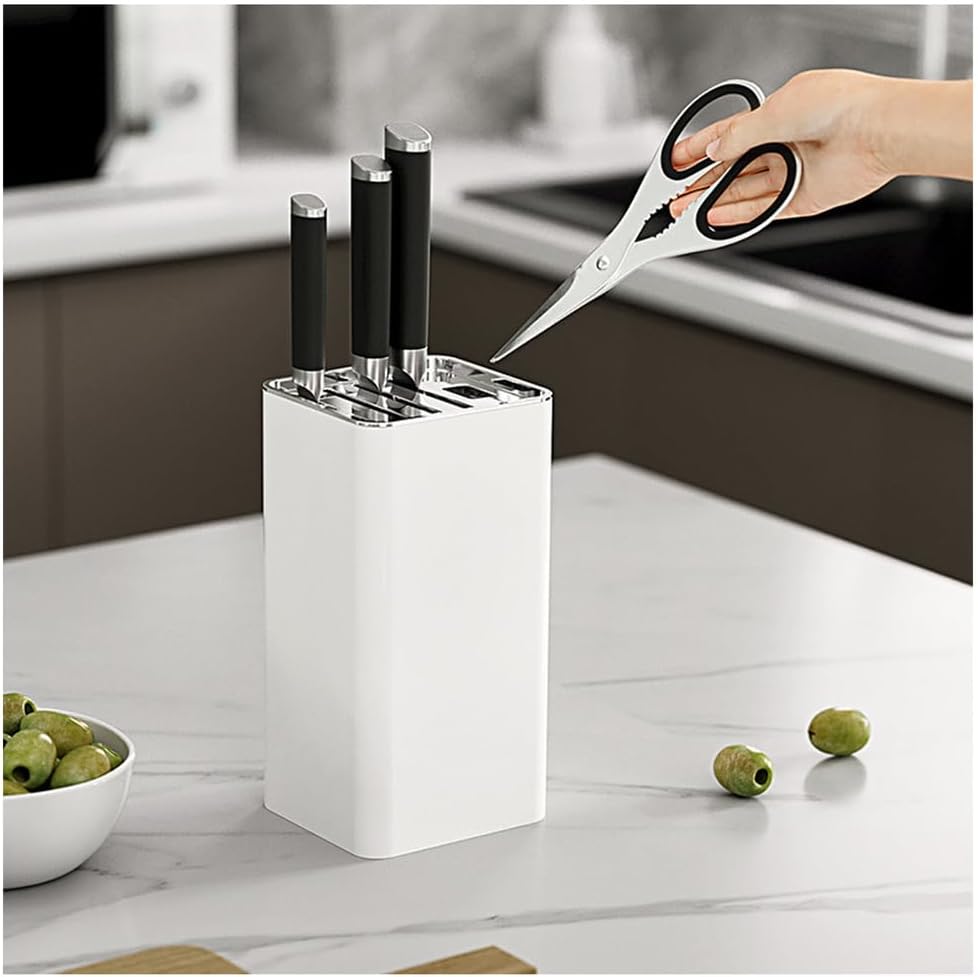 Knife Block Without Knives, Square Knife Holder Detachable Knife Block Holder Safe Storage Chef,Kitchen Knives Storage Box Organiser Stand Bar - White,Black