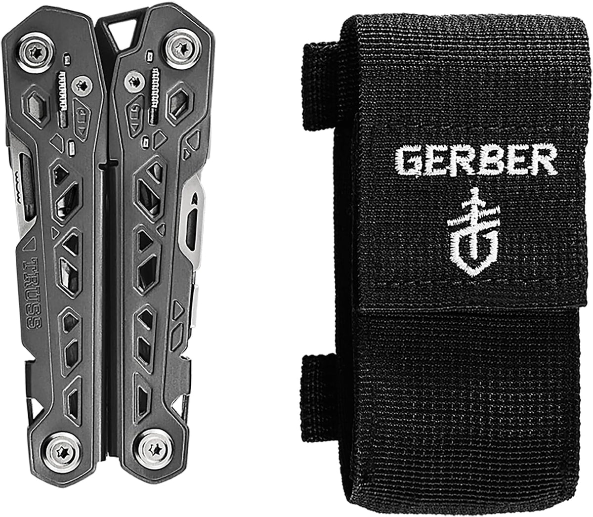 Gear Truss 17-in-1 EDC Needle Nose Pliers Multi tool - includes Pocket Knife, Screwdriver, and Bottle Opener Accessories - Gifts for Men, Fishing and Camping Gear - Gray with Standard Sheath