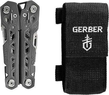 Gear Truss 17-in-1 EDC Needle Nose Pliers Multi tool - includes Pocket Knife, Screwdriver, and Bottle Opener Accessories - Gifts for Men, Fishing and Camping Gear - Gray with Standard Sheath