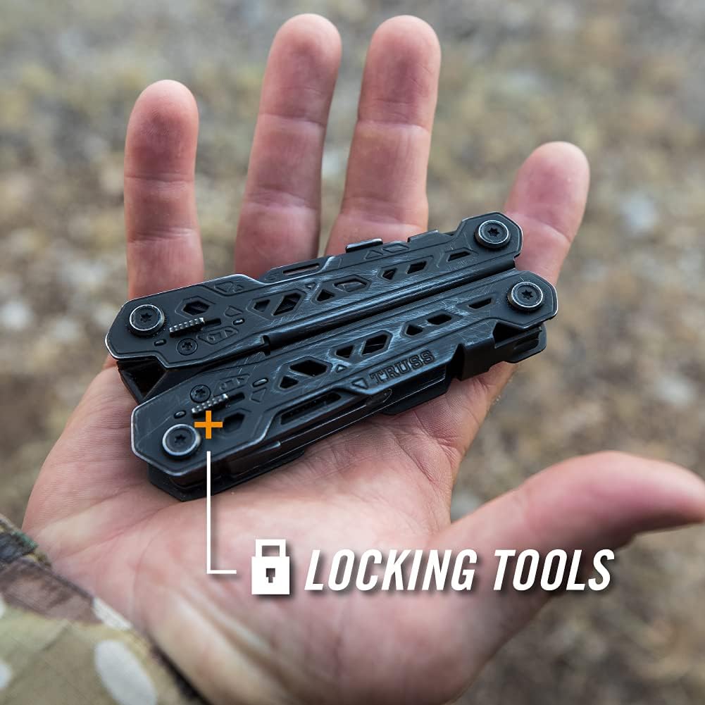 Gear Truss 17-in-1 EDC Needle Nose Pliers Multi tool - includes Pocket Knife, Screwdriver, and Bottle Opener Accessories - Gifts for Men, Fishing and Camping Gear - Gray with Standard Sheath