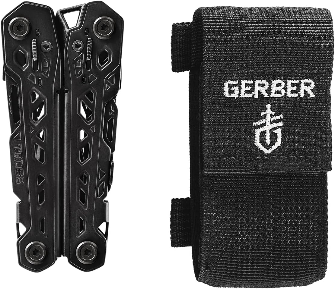 Gear Truss 17-in-1 EDC Needle Nose Pliers Multi tool - includes Pocket Knife, Screwdriver, and Bottle Opener Accessories - Gifts for Men, Fishing and Camping Gear - Gray with Standard Sheath