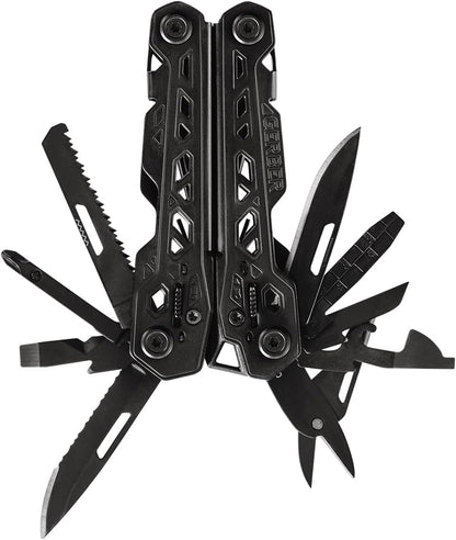 Gear Truss 17-in-1 EDC Needle Nose Pliers Multi tool - includes Pocket Knife, Screwdriver, and Bottle Opener Accessories - Gifts for Men, Fishing and Camping Gear - Gray with Standard Sheath
