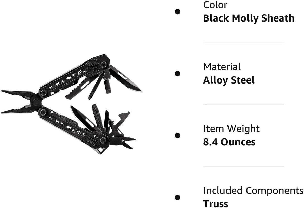 Gear Truss 17-in-1 EDC Needle Nose Pliers Multi tool - includes Pocket Knife, Screwdriver, and Bottle Opener Accessories - Gifts for Men, Fishing and Camping Gear - Gray with Standard Sheath