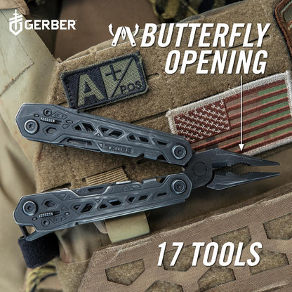 Gear Truss 17-in-1 EDC Needle Nose Pliers Multi tool - includes Pocket Knife, Screwdriver, and Bottle Opener Accessories - Gifts for Men, Fishing and Camping Gear - Gray with Standard Sheath