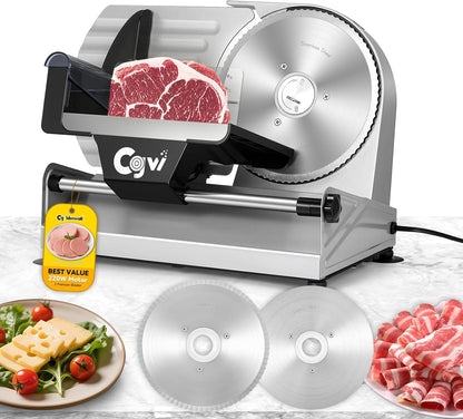 Meat Slicer, 220W Electric Deil Food Slicer with 2 Removable 7.5" Blades, 4/5" Adjustable Thickness, Food Slicer Machine for Home Cutting Meat Cheese Bread Vegetables, 110V CE