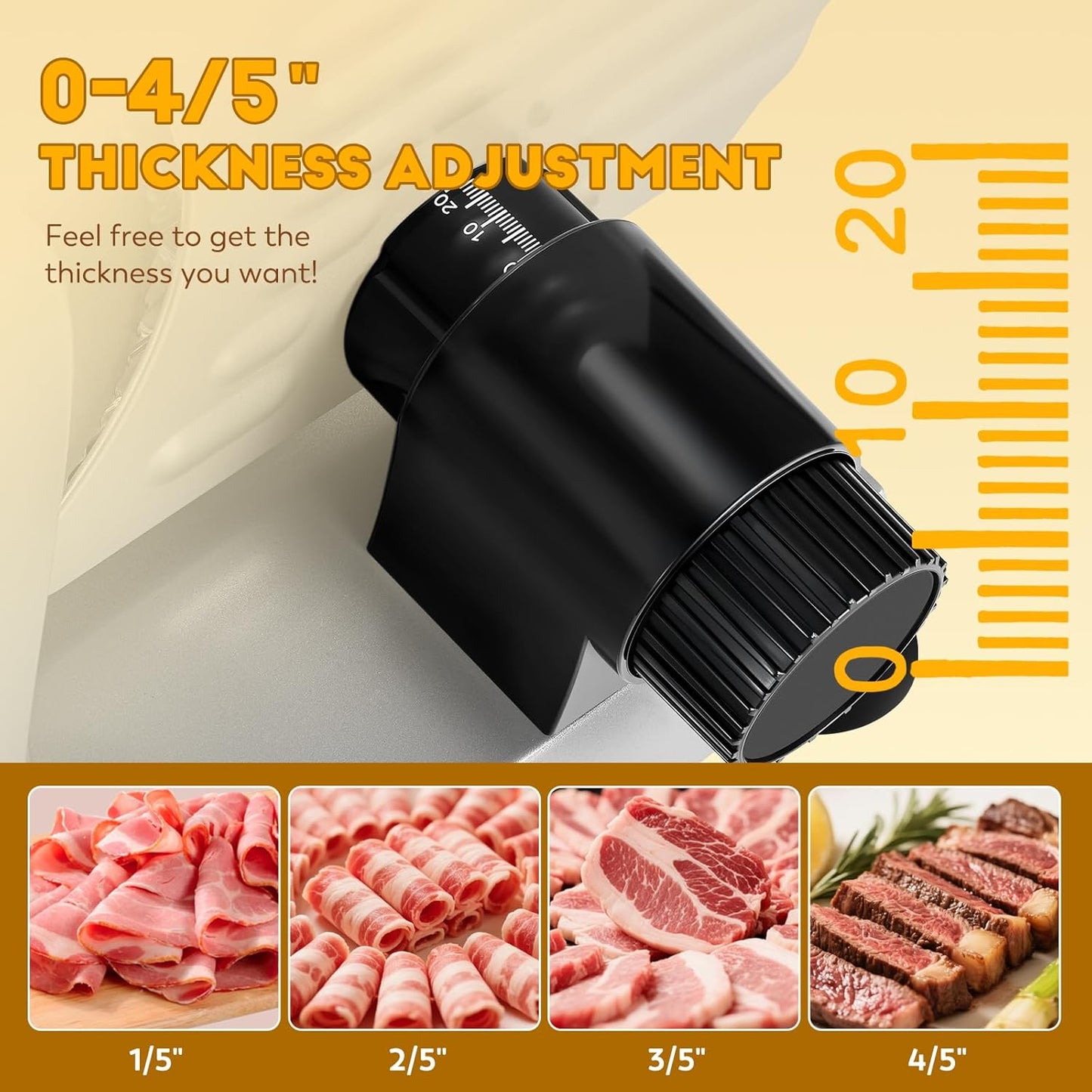 Meat Slicer, 220W Electric Deil Food Slicer with 2 Removable 7.5" Blades, 4/5" Adjustable Thickness, Food Slicer Machine for Home Cutting Meat Cheese Bread Vegetables, 110V CE