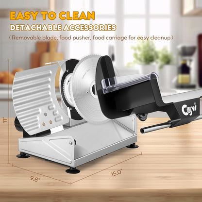 Meat Slicer, 220W Electric Deil Food Slicer with 2 Removable 7.5" Blades, 4/5" Adjustable Thickness, Food Slicer Machine for Home Cutting Meat Cheese Bread Vegetables, 110V CE