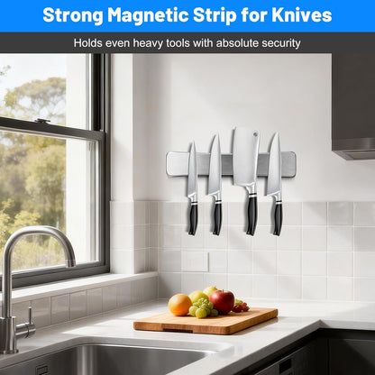 16 Inch Magnetic Knife Holder for Wall, Solid Acacia Wood Knife Magnetic Strip for Fridge, No Drill Wall Mount Knife Magnet Tool Bar, Wooden Knives Rack Block for Kitchen Utensil Organizer RV Storage
