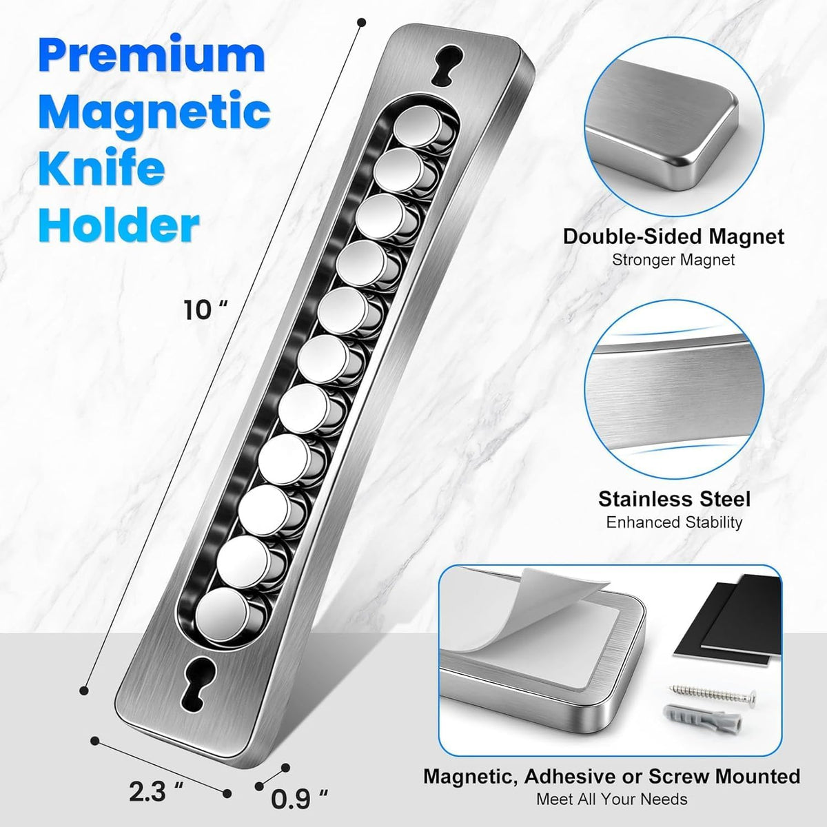 16 Inch Magnetic Knife Holder for Wall, Solid Acacia Wood Knife Magnetic Strip for Fridge, No Drill Wall Mount Knife Magnet Tool Bar, Wooden Knives Rack Block for Kitchen Utensil Organizer RV Storage