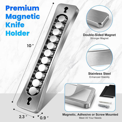 16 Inch Magnetic Knife Holder for Wall, Solid Acacia Wood Knife Magnetic Strip for Fridge, No Drill Wall Mount Knife Magnet Tool Bar, Wooden Knives Rack Block for Kitchen Utensil Organizer RV Storage