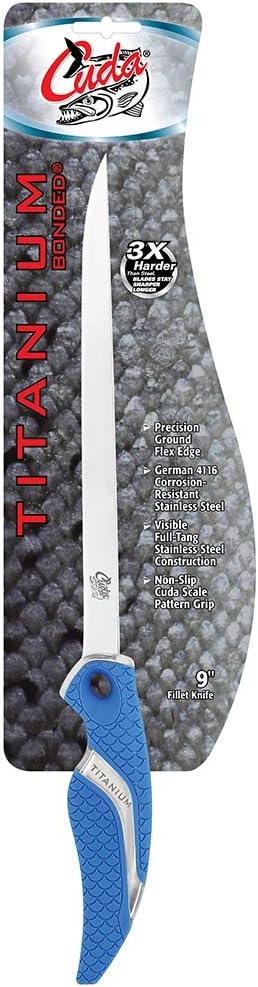 9" Fillet Flex Titanium Bonded Corrosion Resistant Stainless Steel Blade Fish Knife with Precision Ground Flex Edge & Non-Slip Scale Pattern Grip | For Freshwater & Saltwater Use