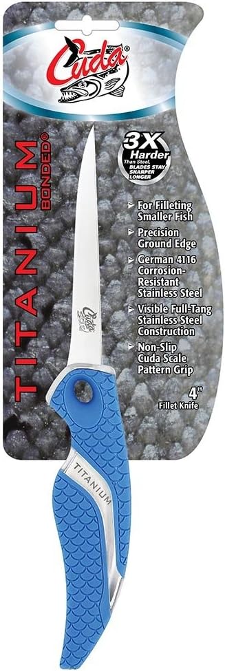 9" Fillet Flex Titanium Bonded Corrosion Resistant Stainless Steel Blade Fish Knife with Precision Ground Flex Edge & Non-Slip Scale Pattern Grip | For Freshwater & Saltwater Use