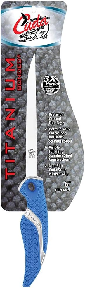 9" Fillet Flex Titanium Bonded Corrosion Resistant Stainless Steel Blade Fish Knife with Precision Ground Flex Edge & Non-Slip Scale Pattern Grip | For Freshwater & Saltwater Use
