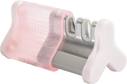 Smith’ 51134 Slide Sharp Edge Grip 2-Slot Sharpener - Pink - Compact - Non-Slip Base - Patented V Grip - Straight Edge & Serrated Blades - Carbide & Ceramic Sharpeners