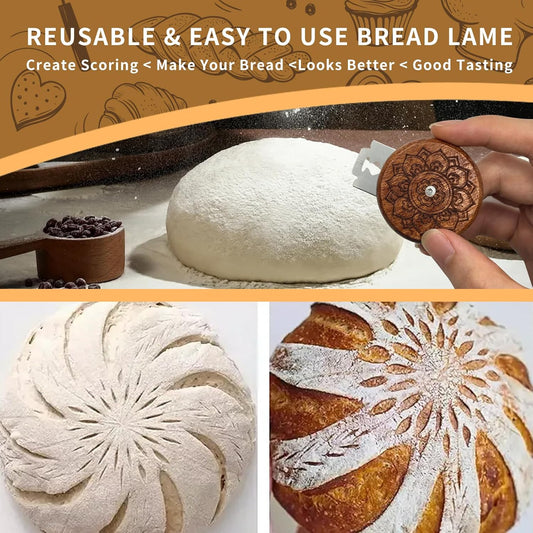 Artisan UFO Bread Lame for Sourdough Bread Baking, Premium Wooden Sourdough Scoring Tool with CNC Engraved Design, 5 Replaceable Razor Blades & PU Storage Case for Home Bakers Lovers Gifts