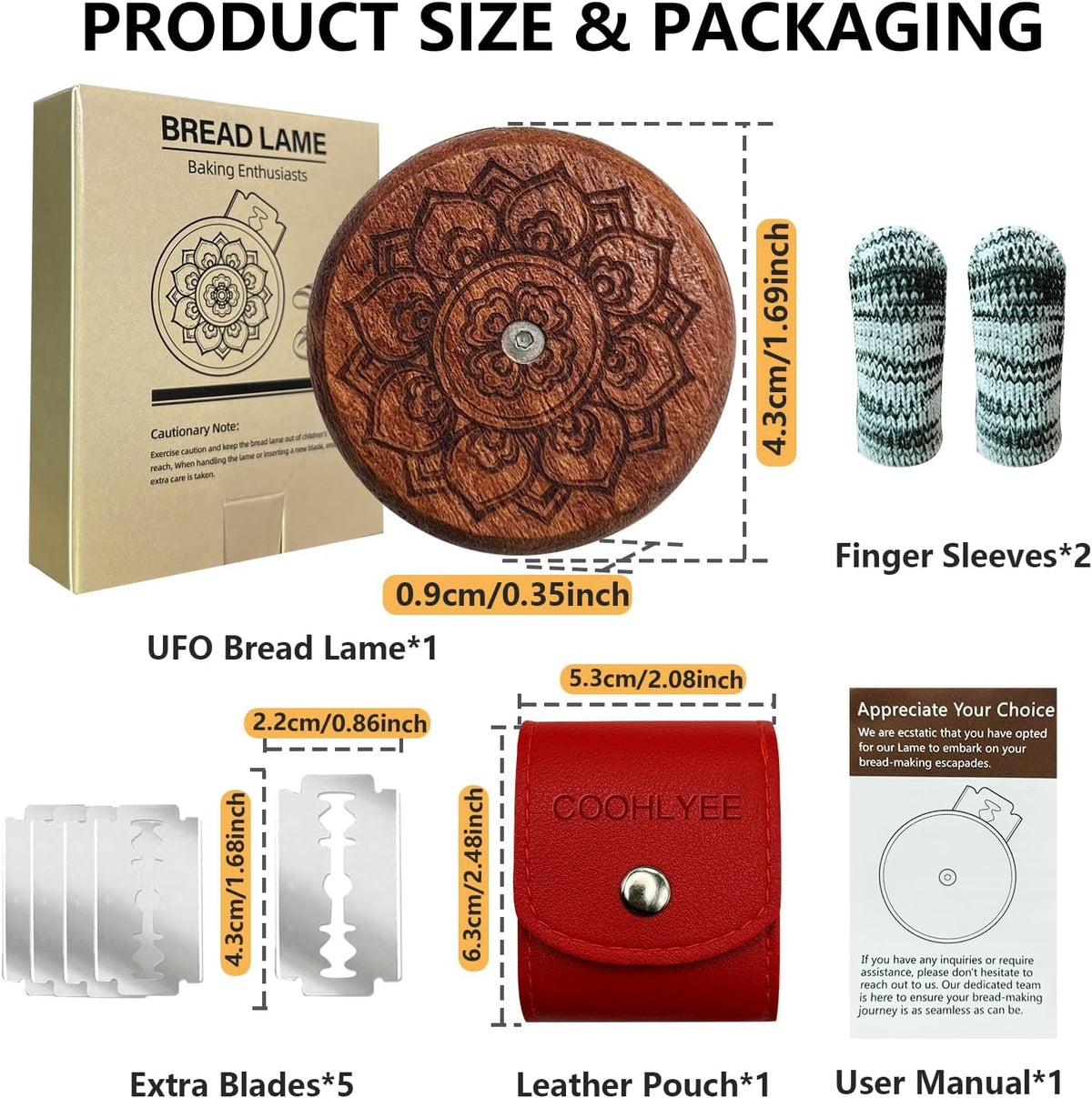 Artisan UFO Bread Lame for Sourdough Bread Baking, Premium Wooden Sourdough Scoring Tool with CNC Engraved Design, 5 Replaceable Razor Blades & PU Storage Case for Home Bakers Lovers Gifts