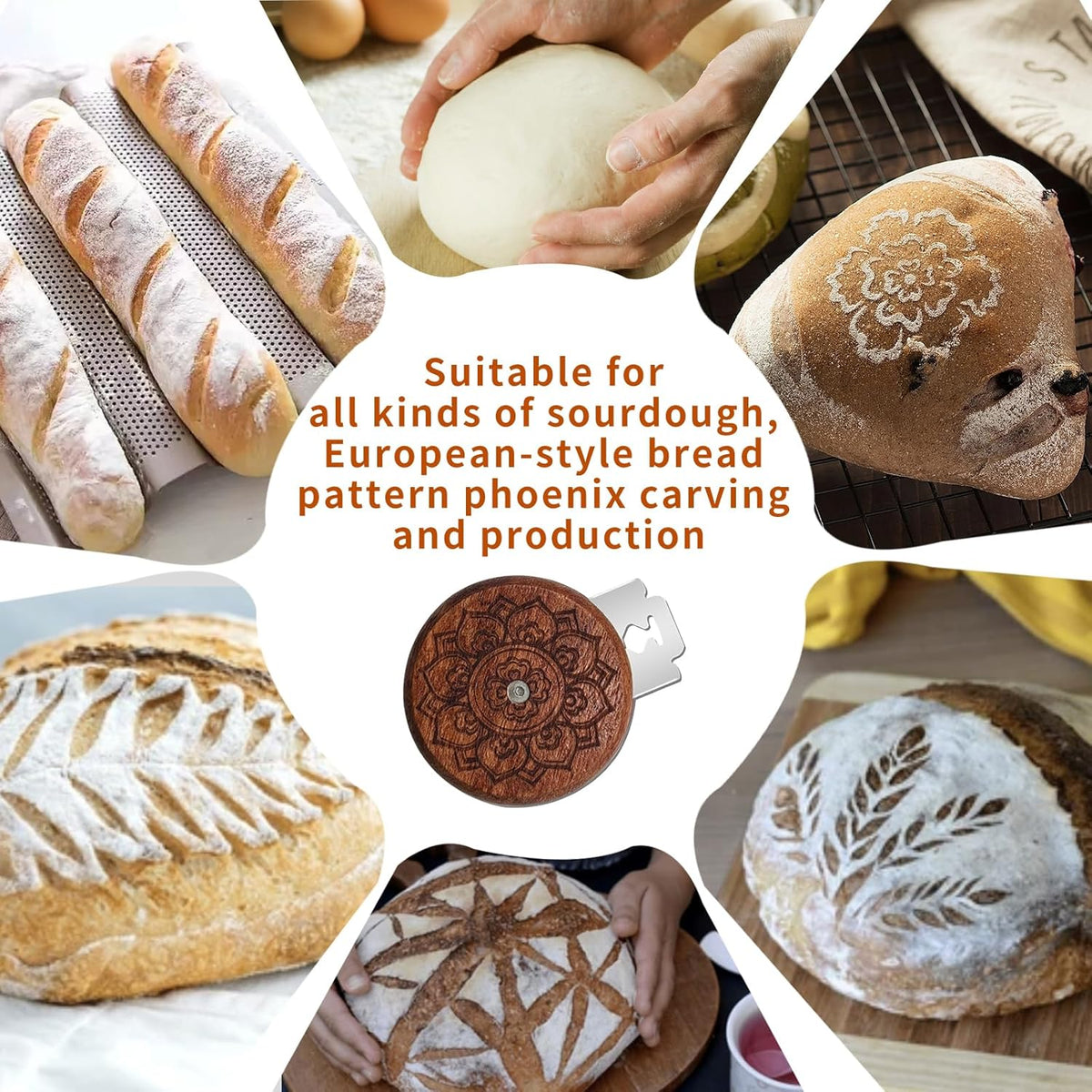 Artisan UFO Bread Lame for Sourdough Bread Baking, Premium Wooden Sourdough Scoring Tool with CNC Engraved Design, 5 Replaceable Razor Blades & PU Storage Case for Home Bakers Lovers Gifts