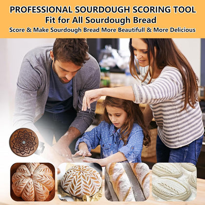 Artisan UFO Bread Lame for Sourdough Bread Baking, Premium Wooden Sourdough Scoring Tool with CNC Engraved Design, 5 Replaceable Razor Blades & PU Storage Case for Home Bakers Lovers Gifts