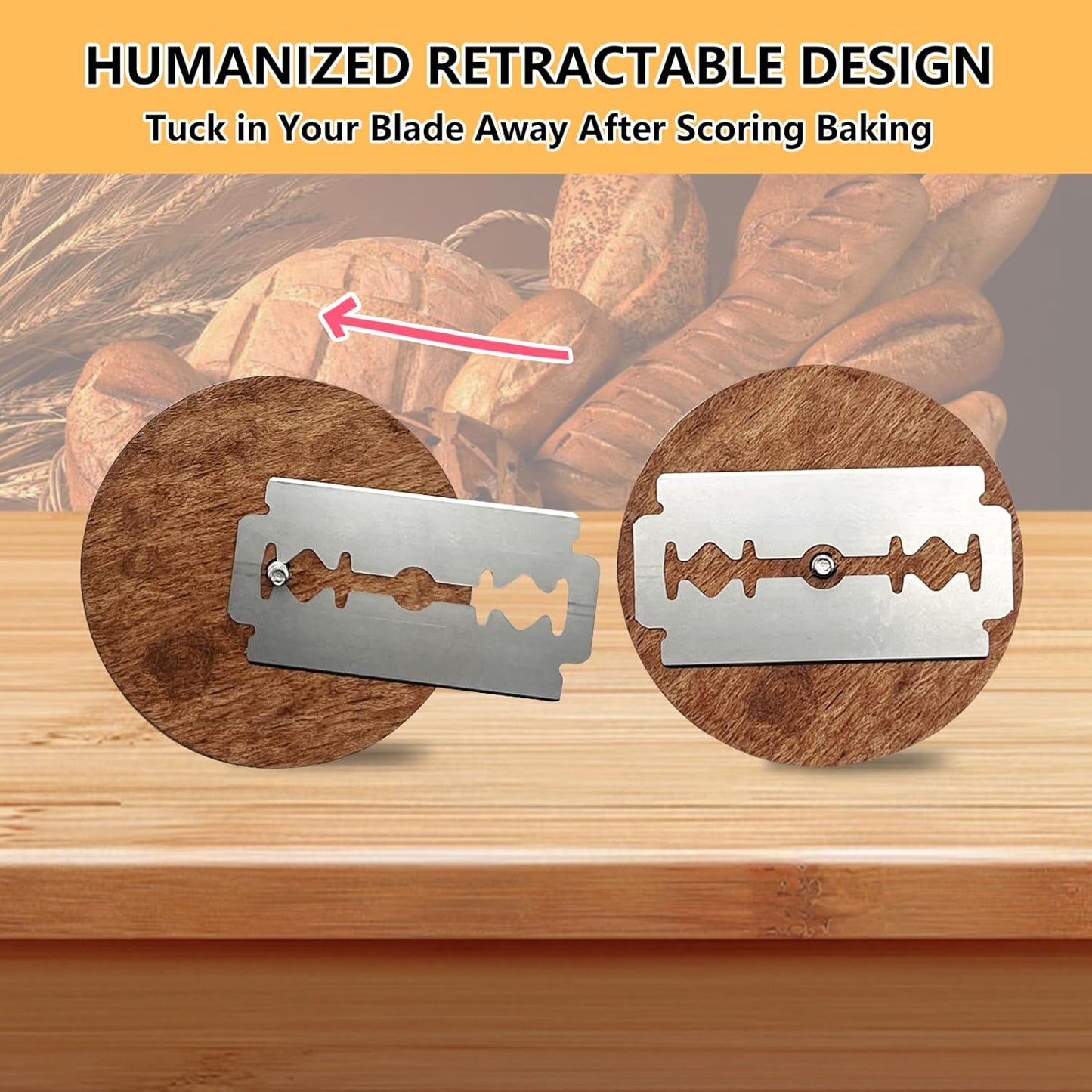 Artisan UFO Bread Lame for Sourdough Bread Baking, Premium Wooden Sourdough Scoring Tool with CNC Engraved Design, 5 Replaceable Razor Blades & PU Storage Case for Home Bakers Lovers Gifts